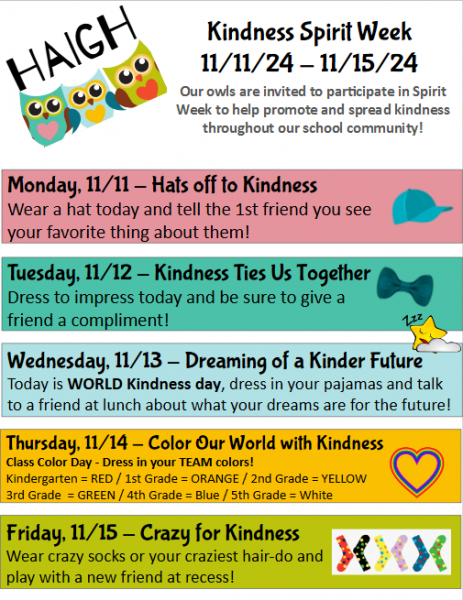 Kindness Spirit Week – NEXT WEEK!