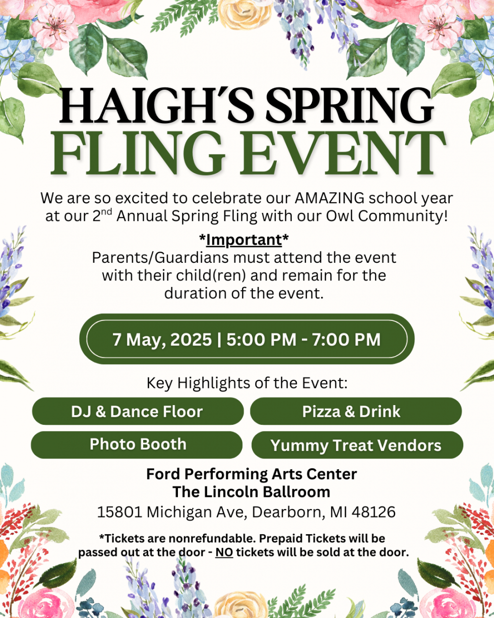 Spring Fling TONIGHT! Ford Performing Arts Center – Haigh Elementary School